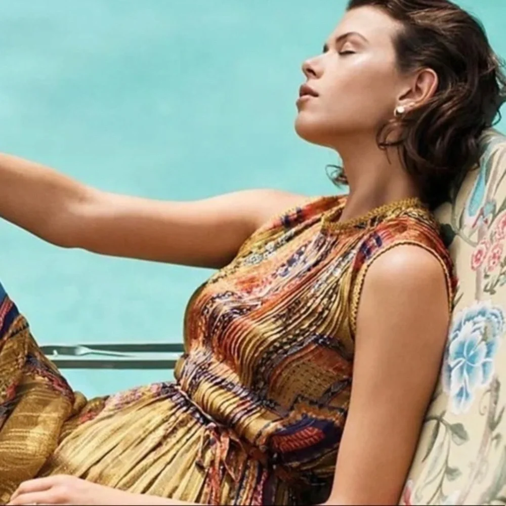 SOLD Anthropologie Citron Maxi Dress Bhanuni by Jyoti with Tassels, Size XS - Picture 3 of 16
